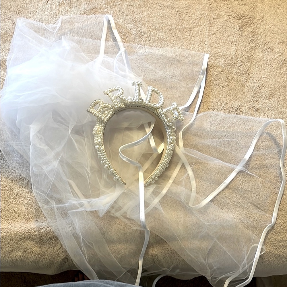Elegant White Bridal Headband with Veil